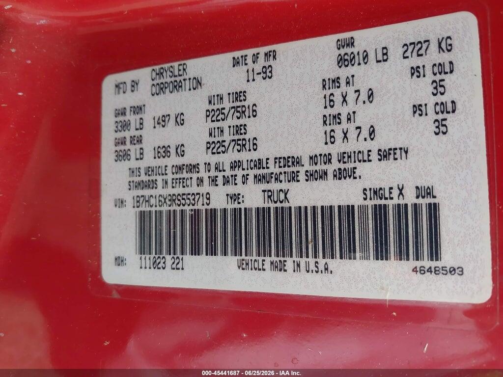 1B7HC16X9RS553719 1994 DODGE RAM 1500 photo no. 9