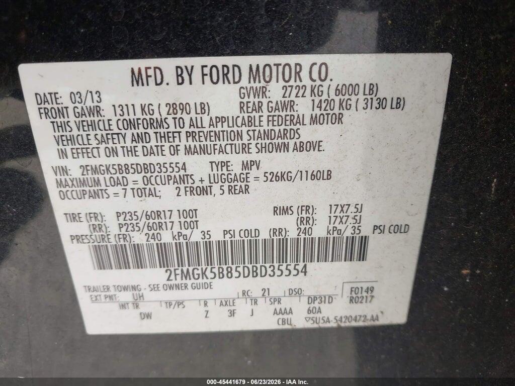 2FMGK5B85DBD35554 2013 FORD FLEX photo no. 9