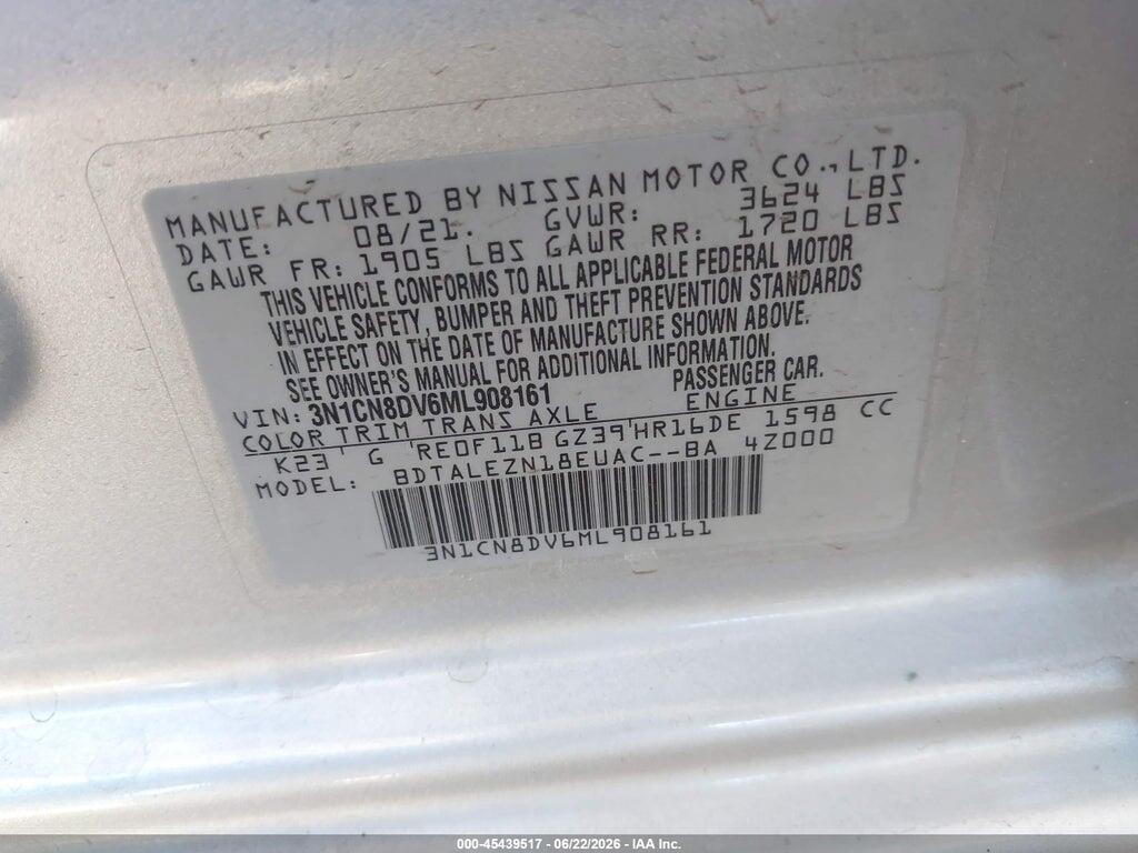 3N1CN8DV6ML908161 2021 NISSAN VERSA photo no. 9