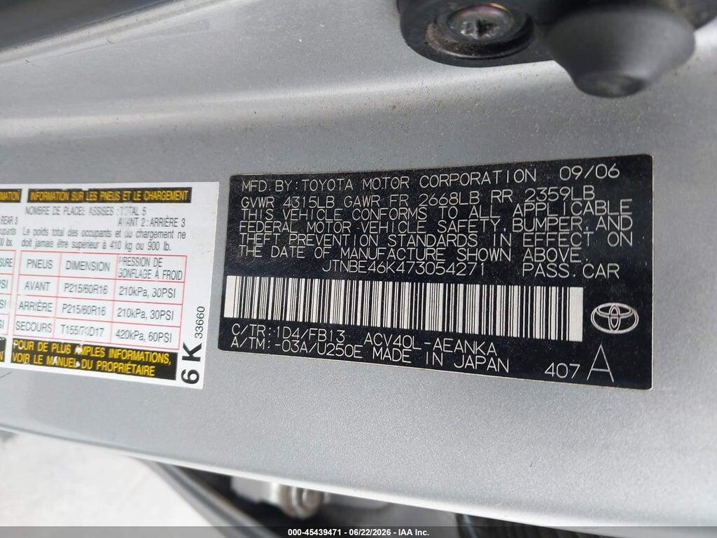 JTNBE46K473054271 2007 TOYOTA CAMRY photo no. 9