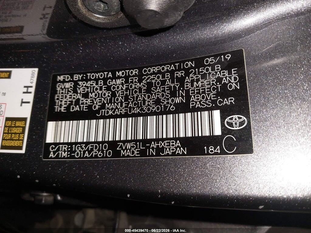 JTDKARFU4K3090176 2019 TOYOTA PRIUS photo no. 9