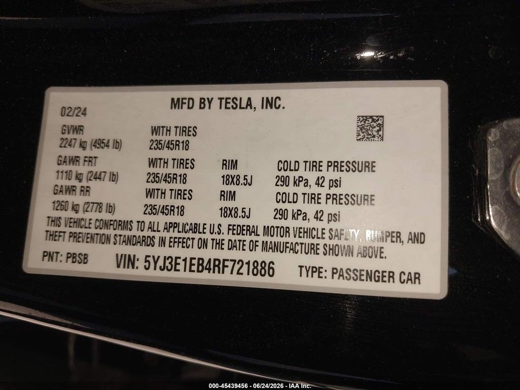 5YJ3E1EB4RF721886 2024 TESLA MODEL 3 photo no. 9