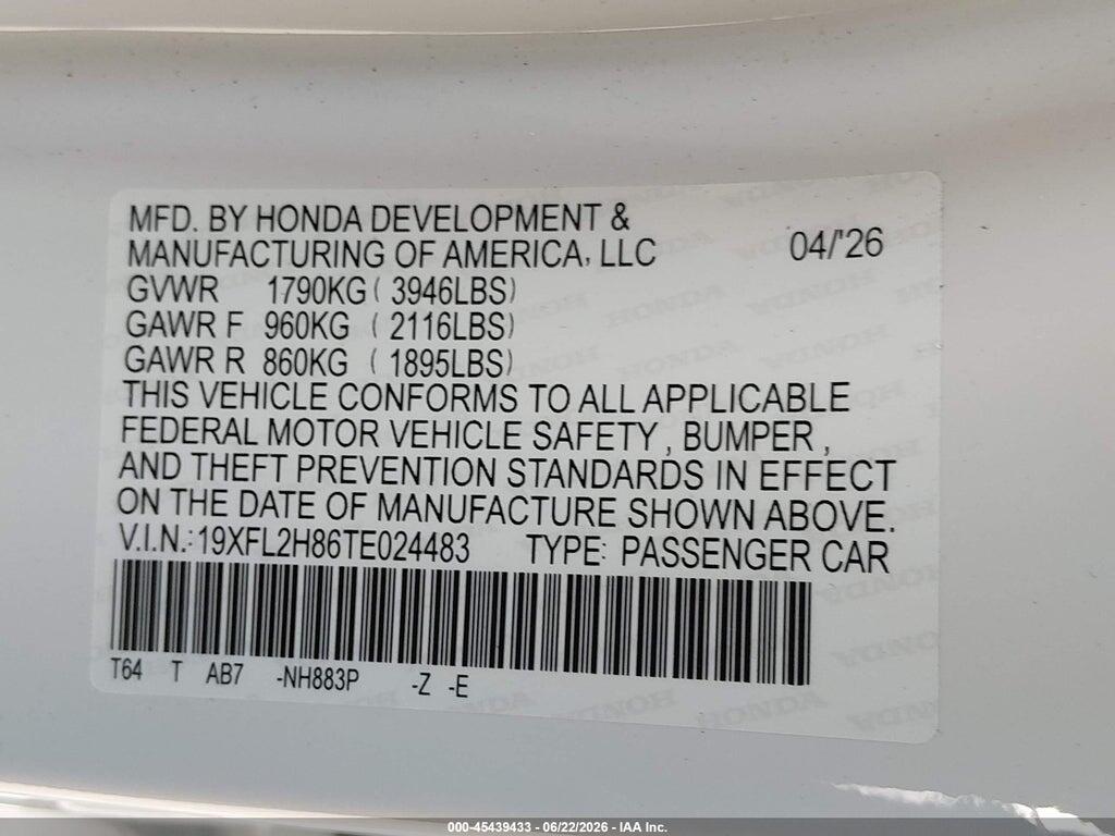 19XFL2H86TE024483 2026 HONDA CIVIC photo no. 9