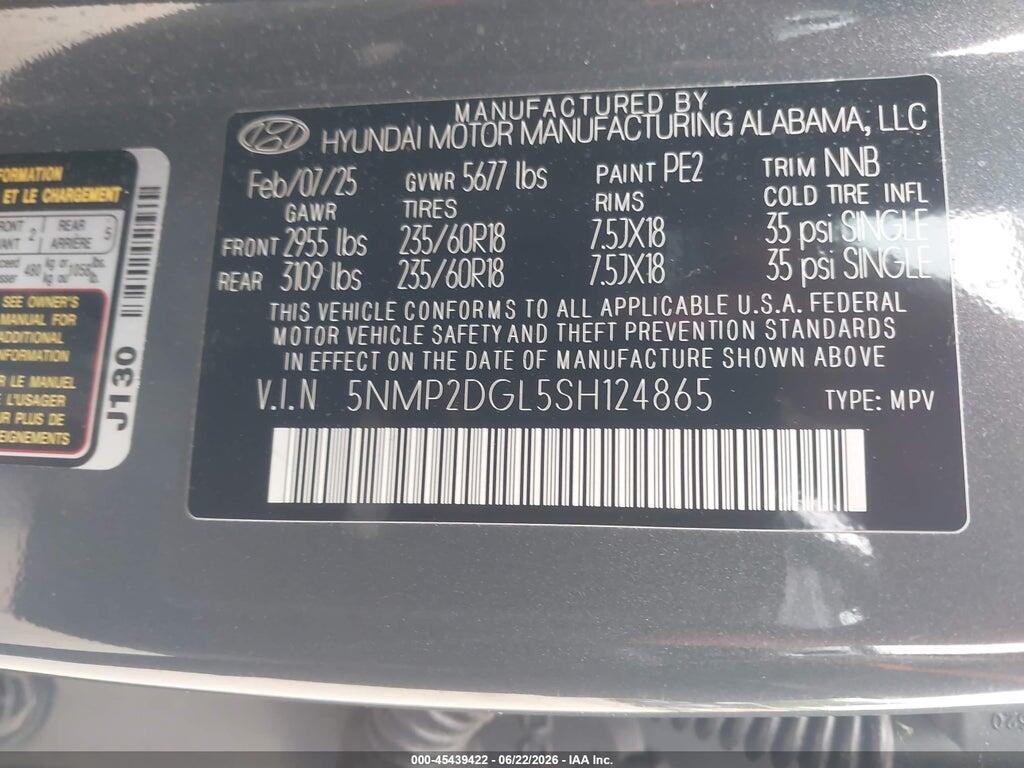 5NMP2DGL5SH124865 2025 HYUNDAI SANTA FE photo no. 9