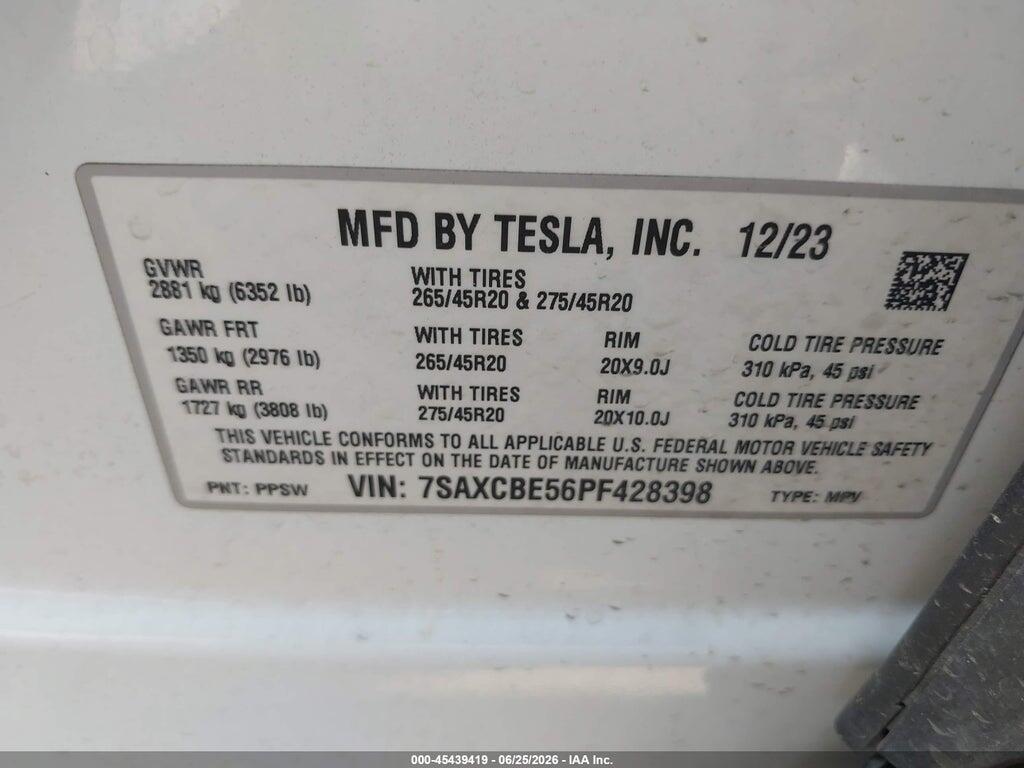 7SAXCBE56PF428398 2023 TESLA MODEL X photo no. 9
