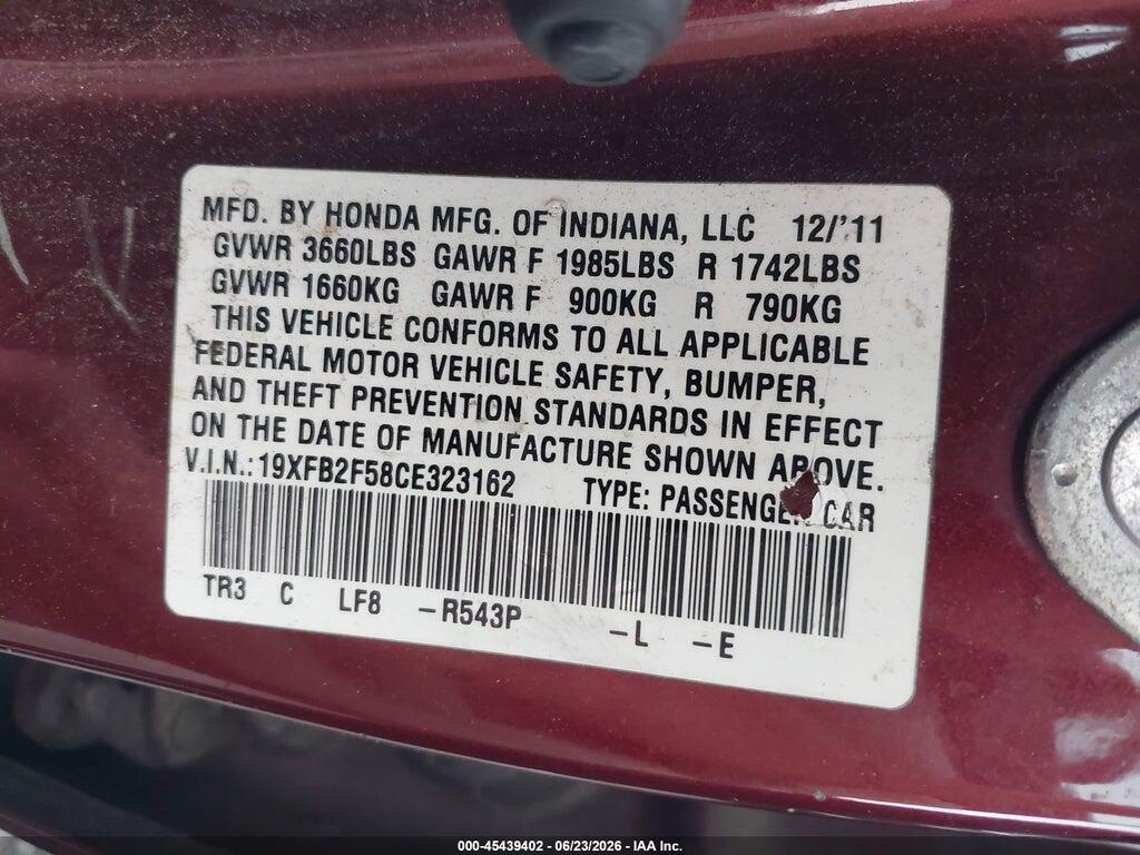 19XFB2F58CE323162 2012 HONDA CIVIC photo no. 9