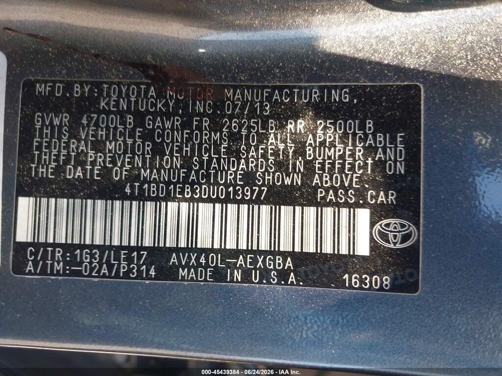 4T1BD1EB3DU013977 2013 TOYOTA AVALON HYBRID photo no. 9