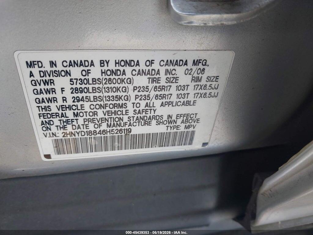 2HNYD18846H526119 2006 ACURA MDX photo no. 9