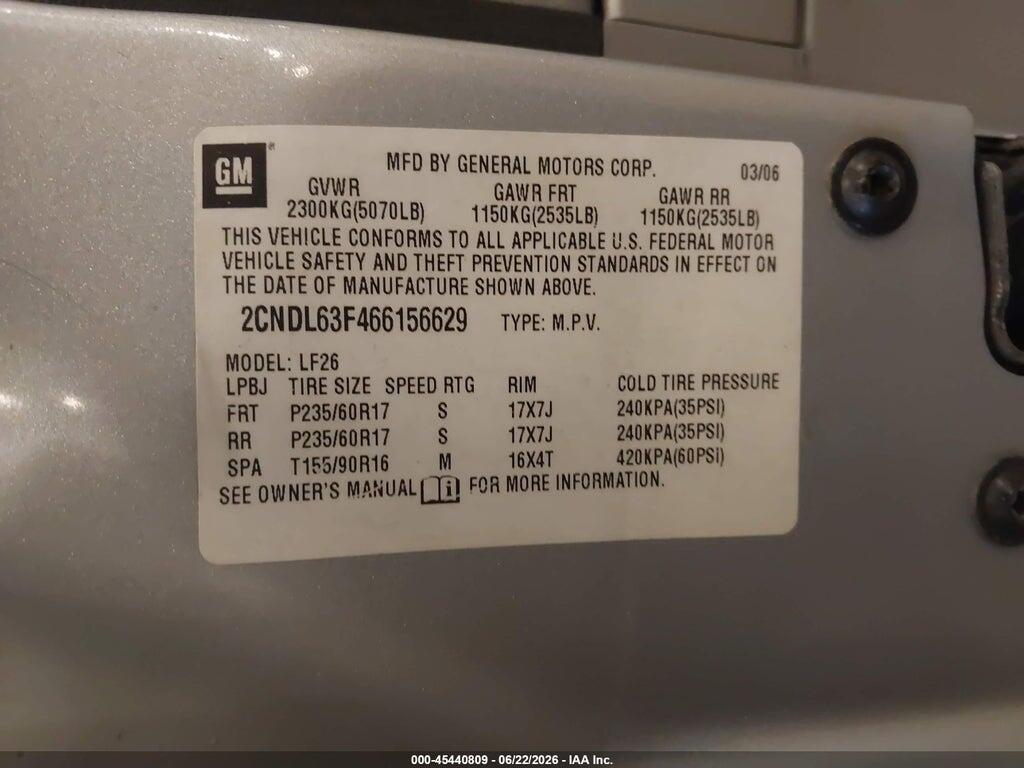 2CNDL63F466156629 2006 CHEVROLET EQUINOX photo no. 9