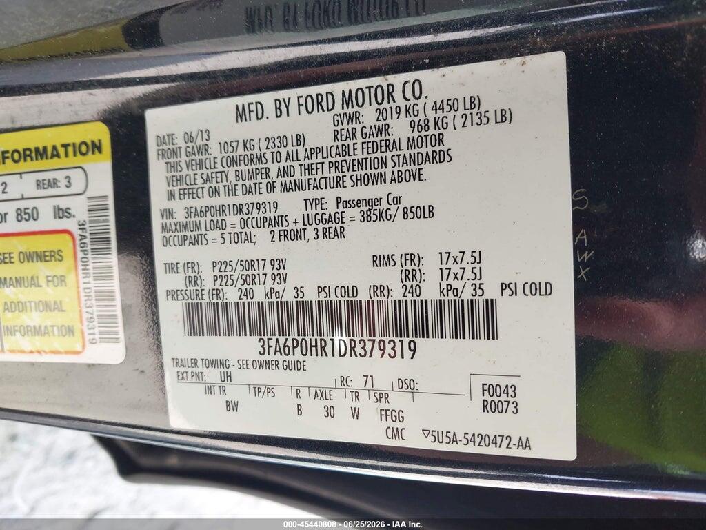 3FA6P0HR1DR379319 2013 FORD FUSION photo no. 9
