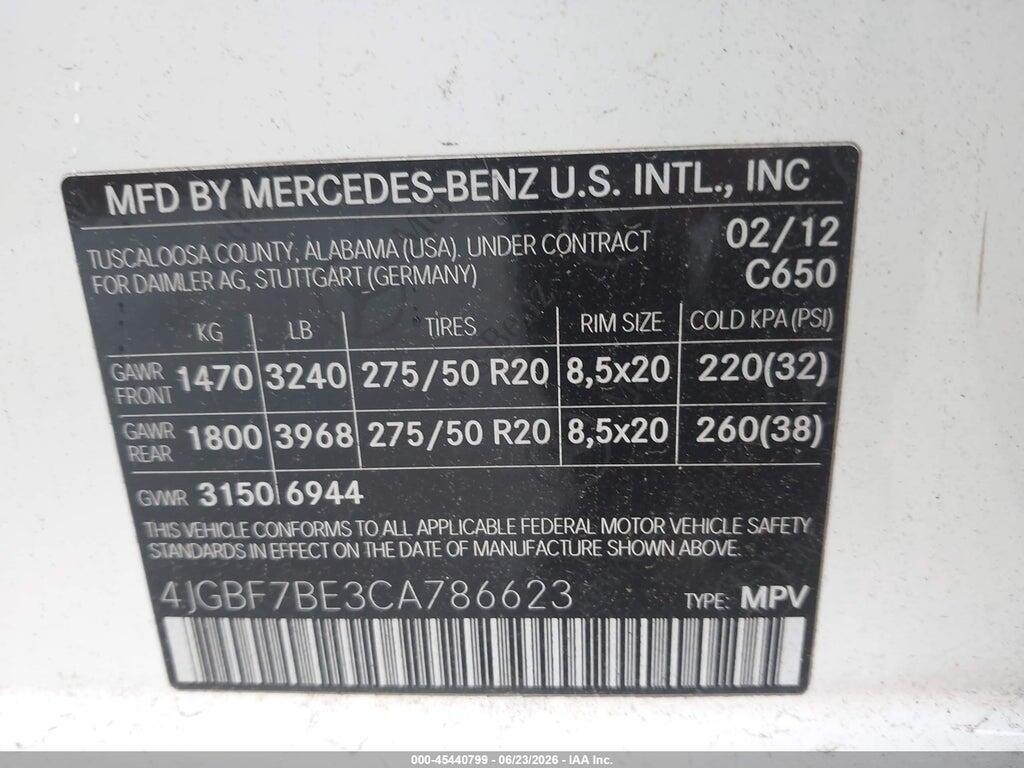 4JGBF7BE3CA786623 2012 MERCEDES-BENZ GL 450 photo no. 9