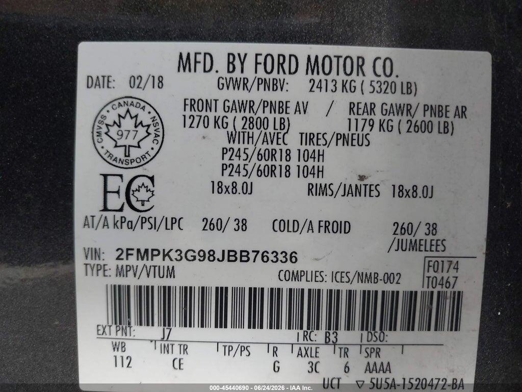 2FMPK3G98JBB76336 2018 FORD EDGE photo no. 9