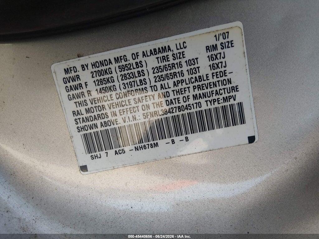 5FNRL38427B045170 2007 HONDA ODYSSEY photo no. 9