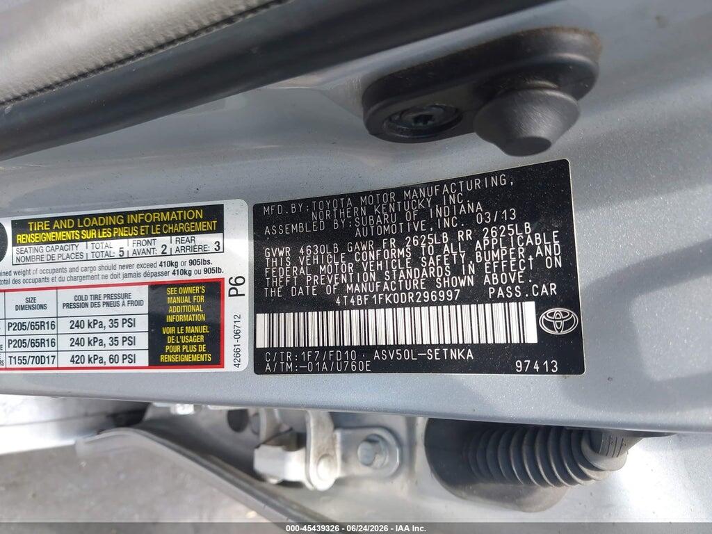 4T4BF1FK0DR296997 2013 TOYOTA CAMRY photo no. 9