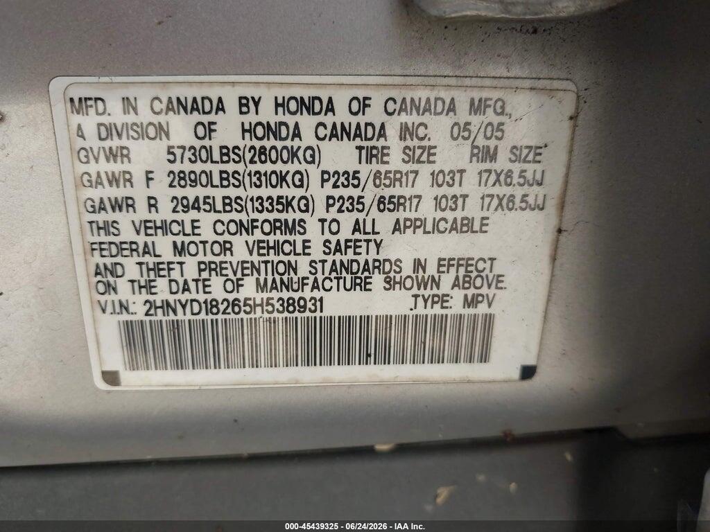2HNYD18265H538931 2005 ACURA MDX photo no. 9