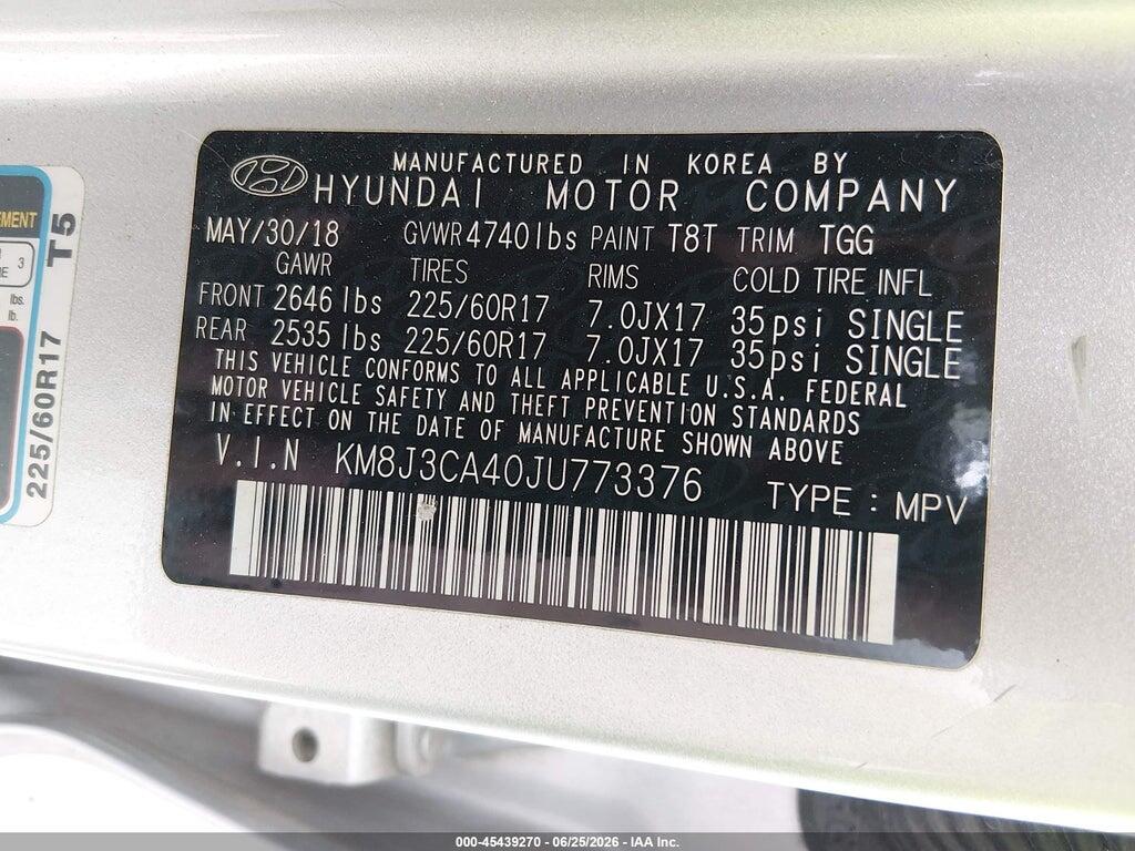 KM8J3CA40JU773376 2018 HYUNDAI TUCSON photo no. 9