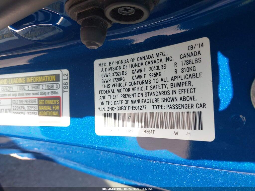 2HGFG3B01FH501277 2015 HONDA CIVIC photo no. 9