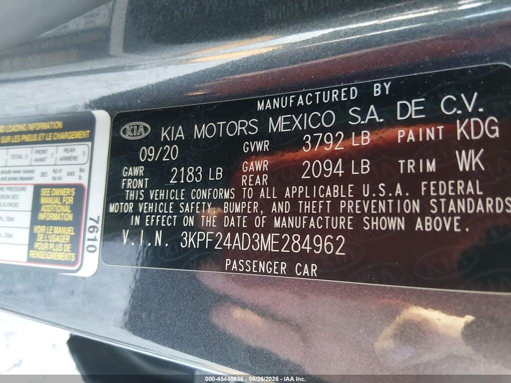 3KPF24AD3ME284962 2021 KIA FORTE photo no. 9