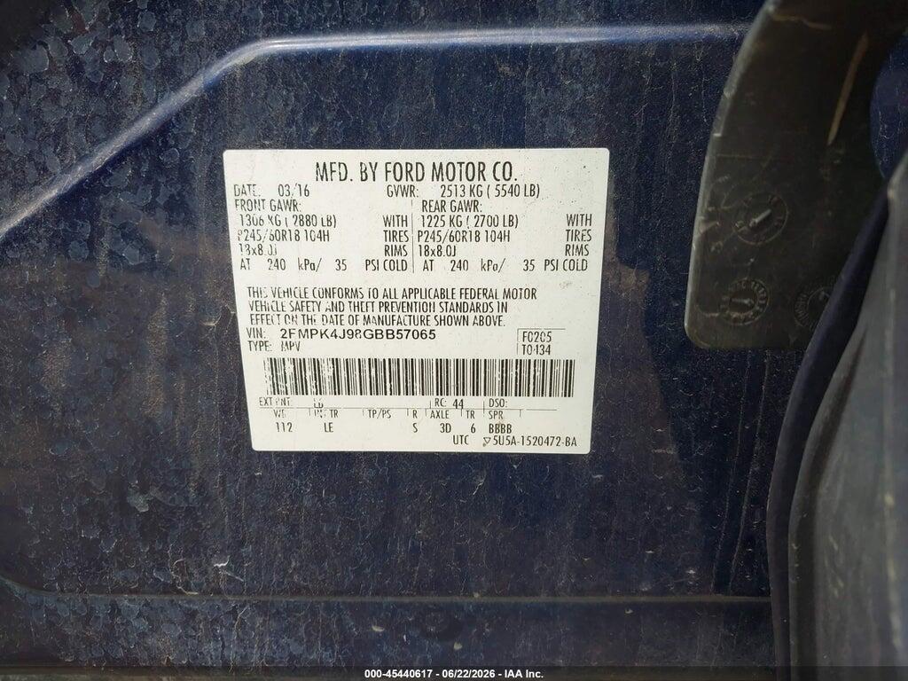 2FMPK4J98GBB57065 2016 FORD EDGE photo no. 9