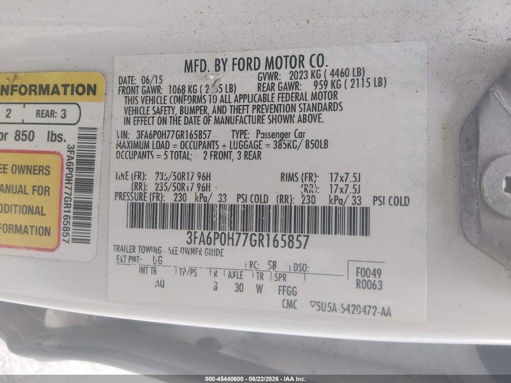 3FA6P0H77GR165857 2016 FORD FUSION photo no. 9