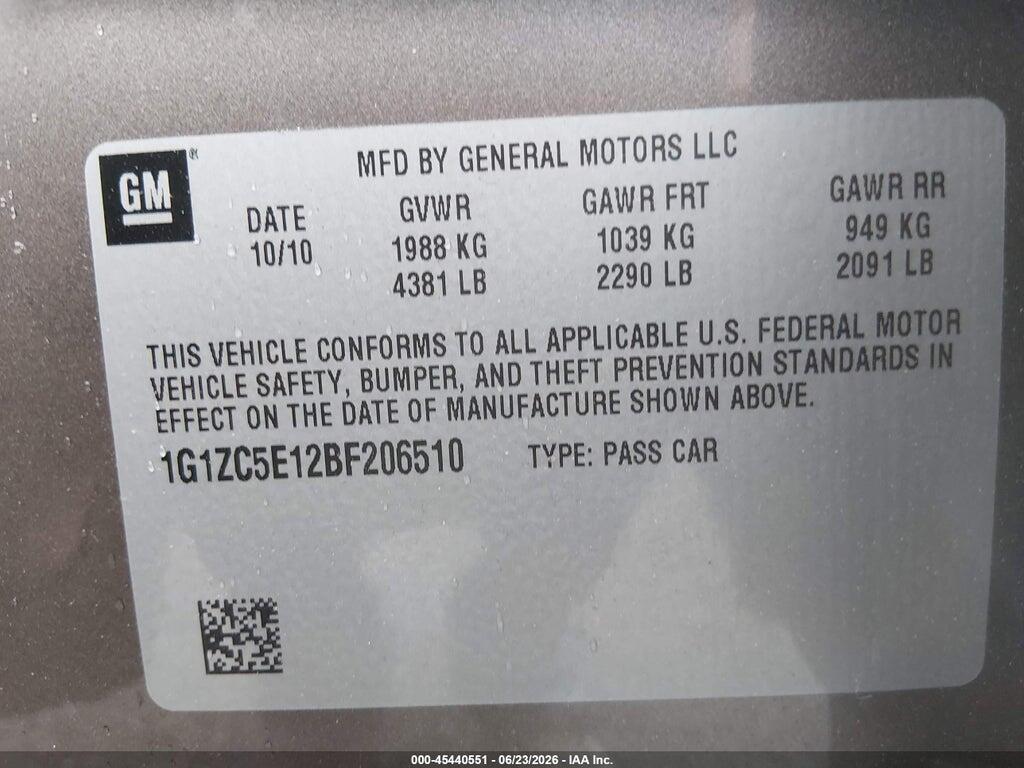 1G1ZC5E12BF206510 2011 CHEVROLET MALIBU photo no. 9