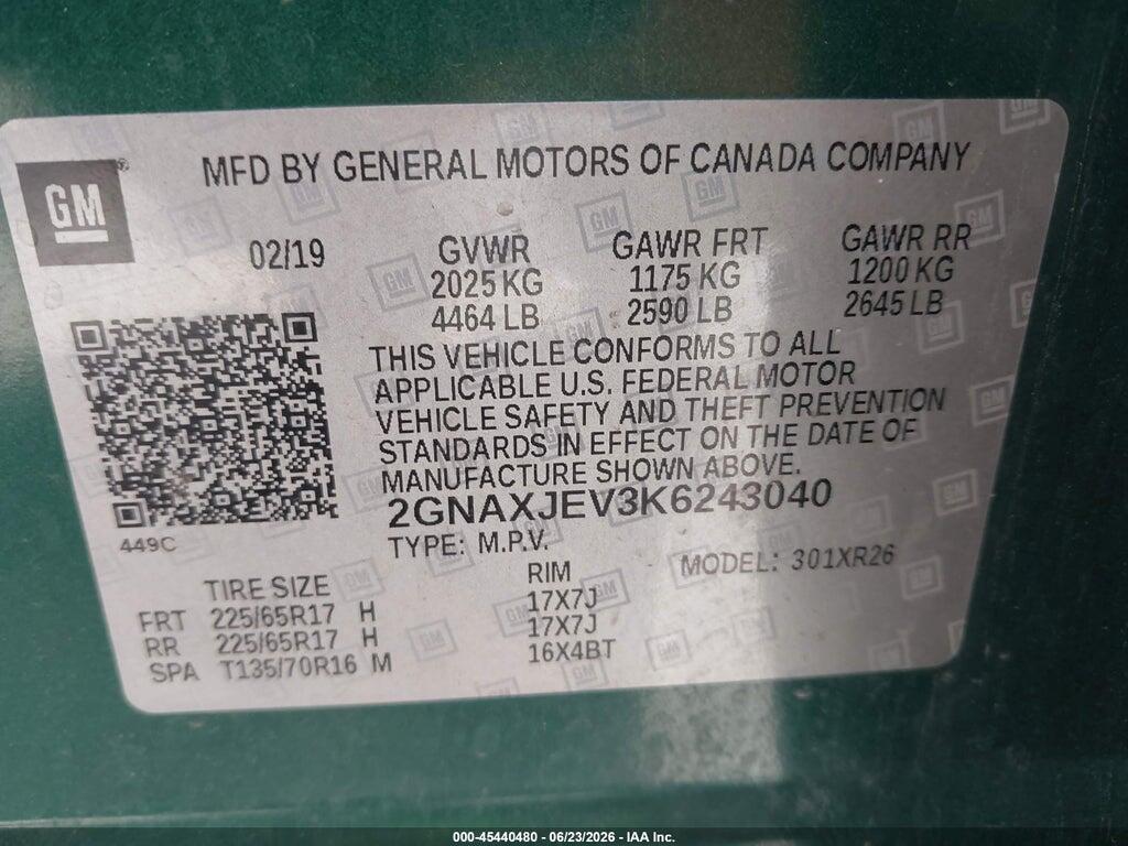 2GNAXJEV3K6243040 2019 CHEVROLET EQUINOX photo no. 9