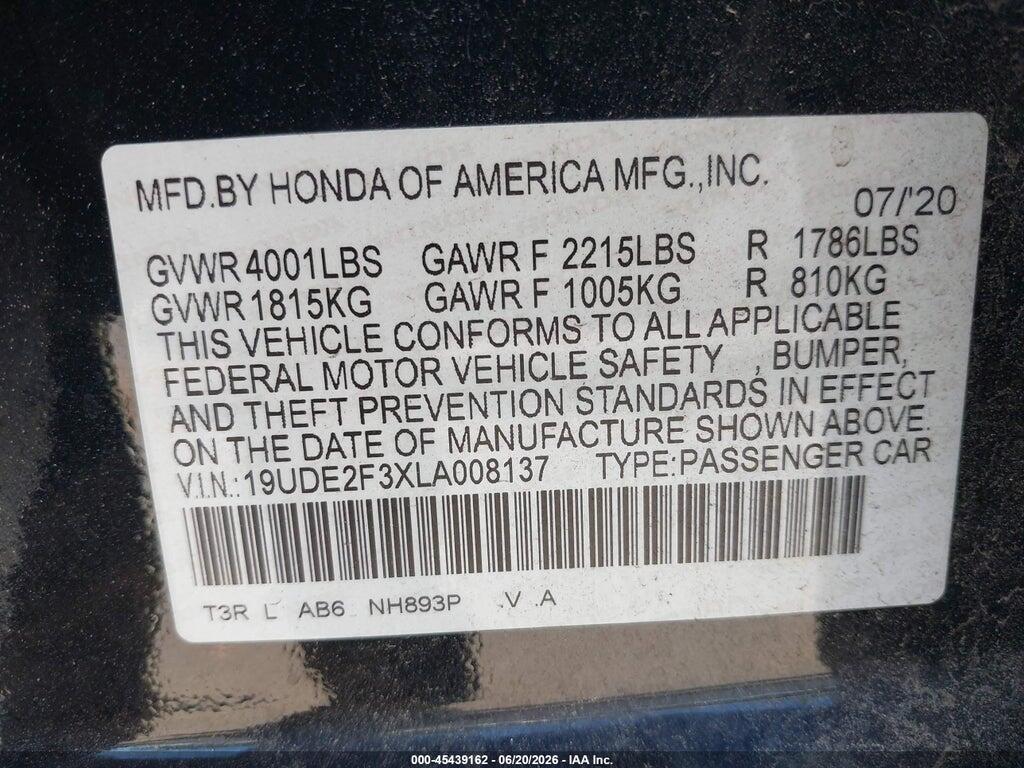 19UDE2F3XLA008137 2020 ACURA ILX photo no. 9