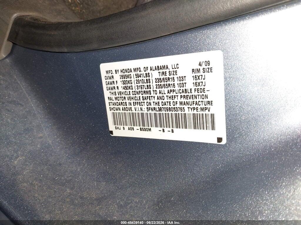 5FNRL38709B053765 2009 HONDA ODYSSEY photo no. 9