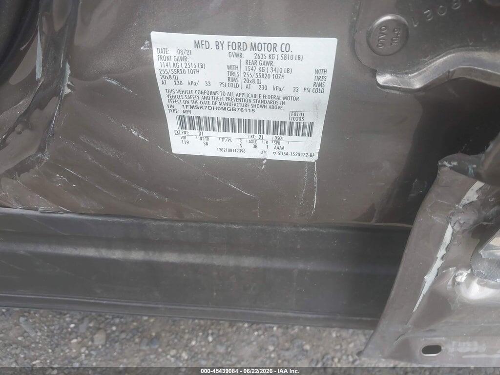 1FMSK7DH0MGB76115 2021 FORD EXPLORER photo no. 9