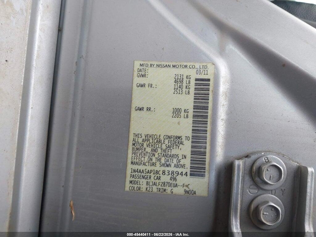 1N4AA5AP1BC838944 2011 NISSAN MAXIMA photo no. 9