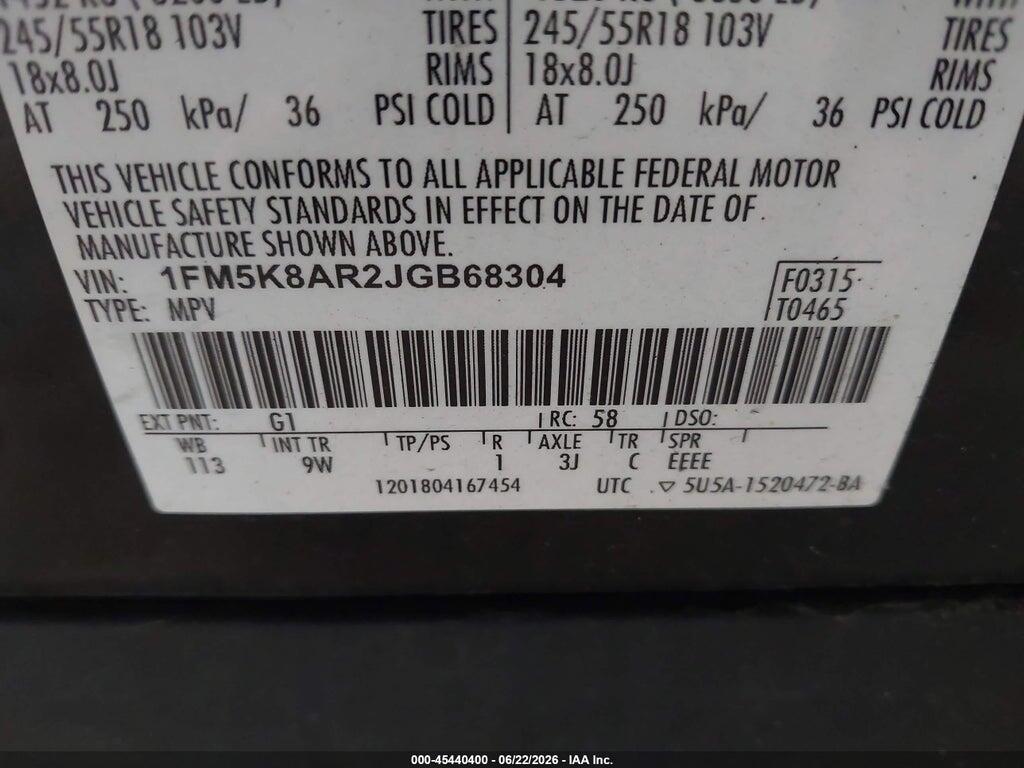 1FM5K8AR2JGB68304 2018 FORD POLICE INTERCEPTOR UTILITY photo no. 9