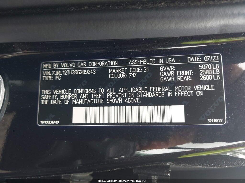 7JRL12TH3RG289243 2024 VOLVO S60 photo no. 9