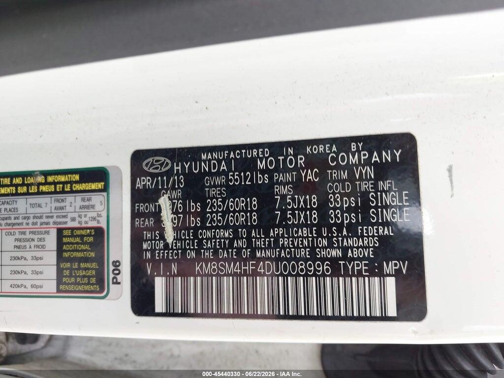 KM8SM4HF4DU008996 2013 HYUNDAI SANTA FE photo no. 9