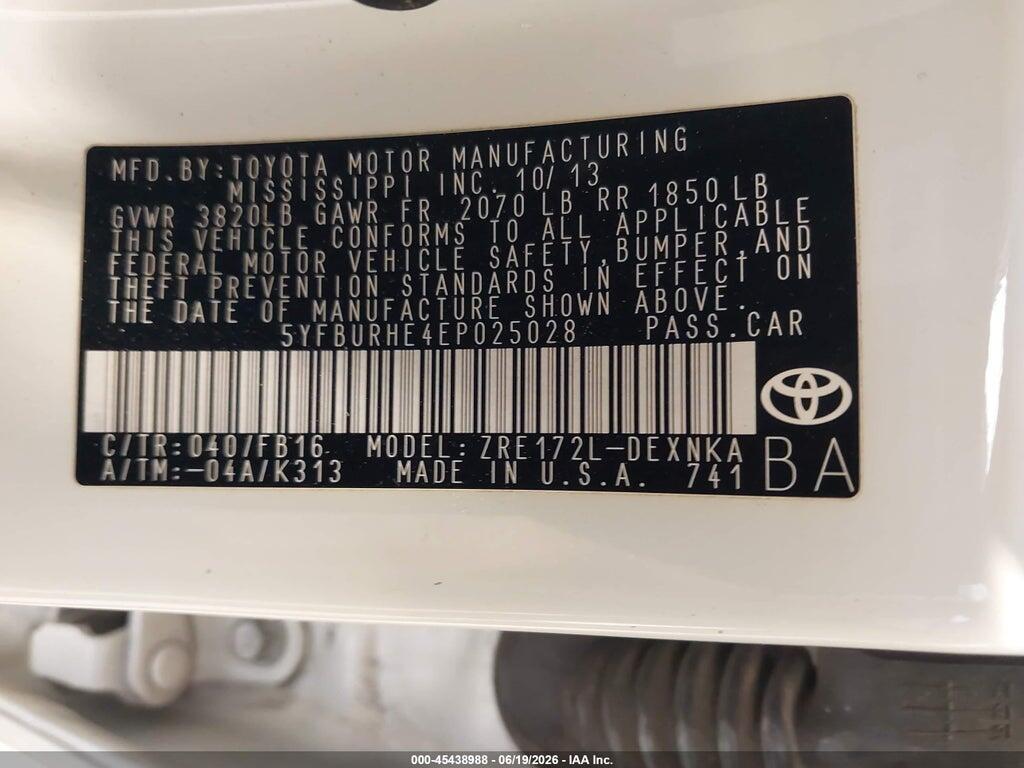 5YFBURHE4EP025028 2014 TOYOTA COROLLA photo no. 9