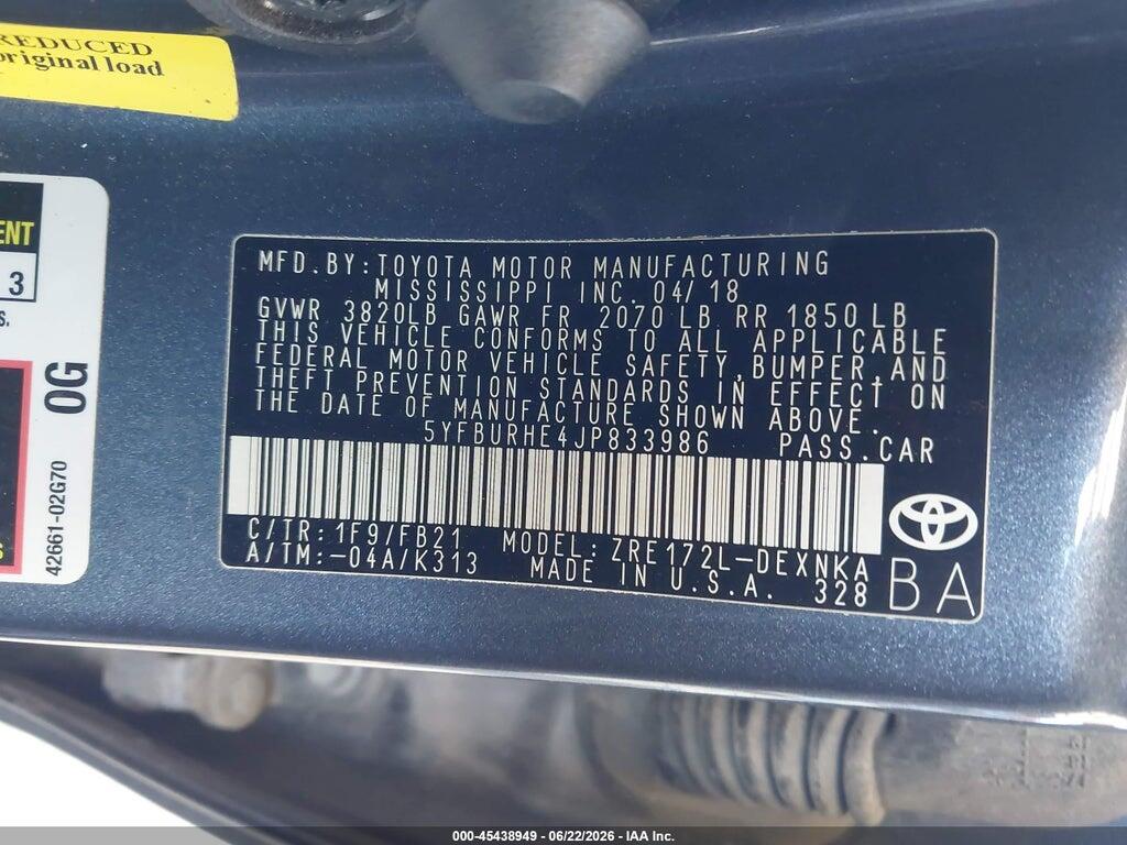 5YFBURHE4JP833986 2018 TOYOTA COROLLA photo no. 9
