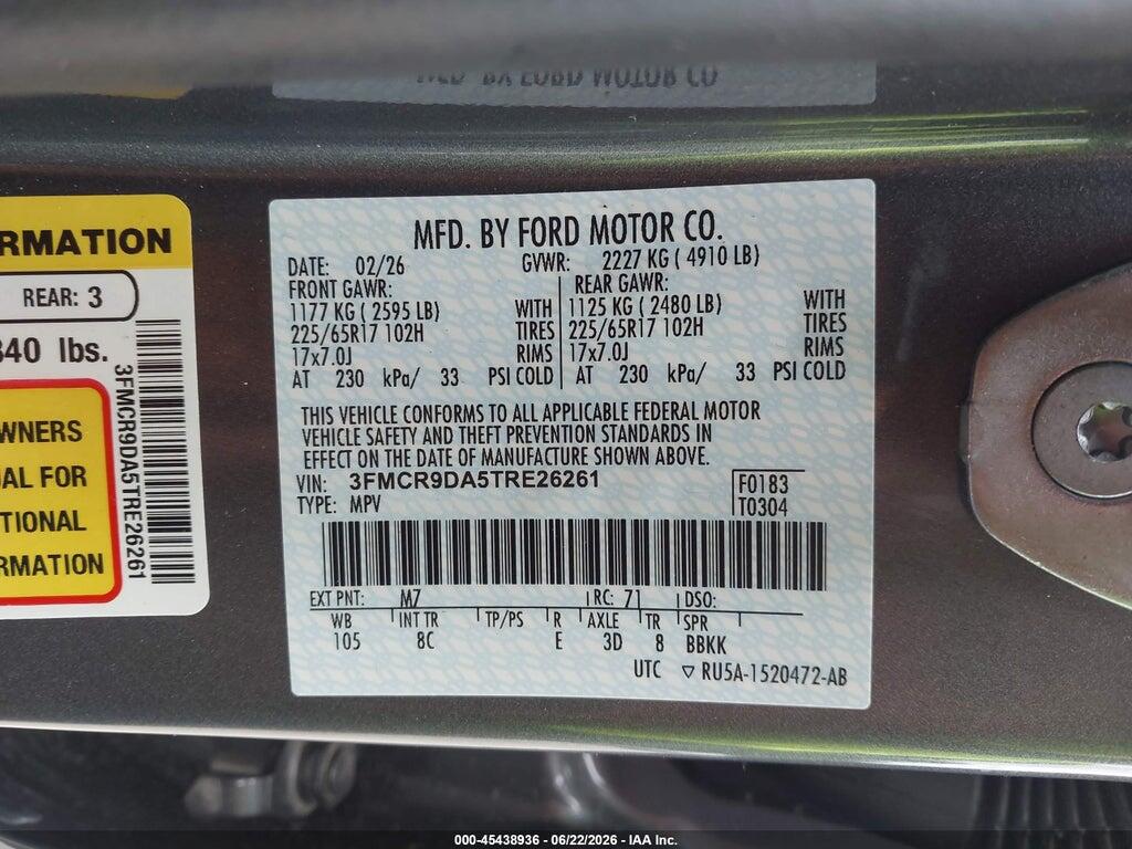 3FMCR9DA5TRE26261 2026 FORD BRONCO SPORT photo no. 9