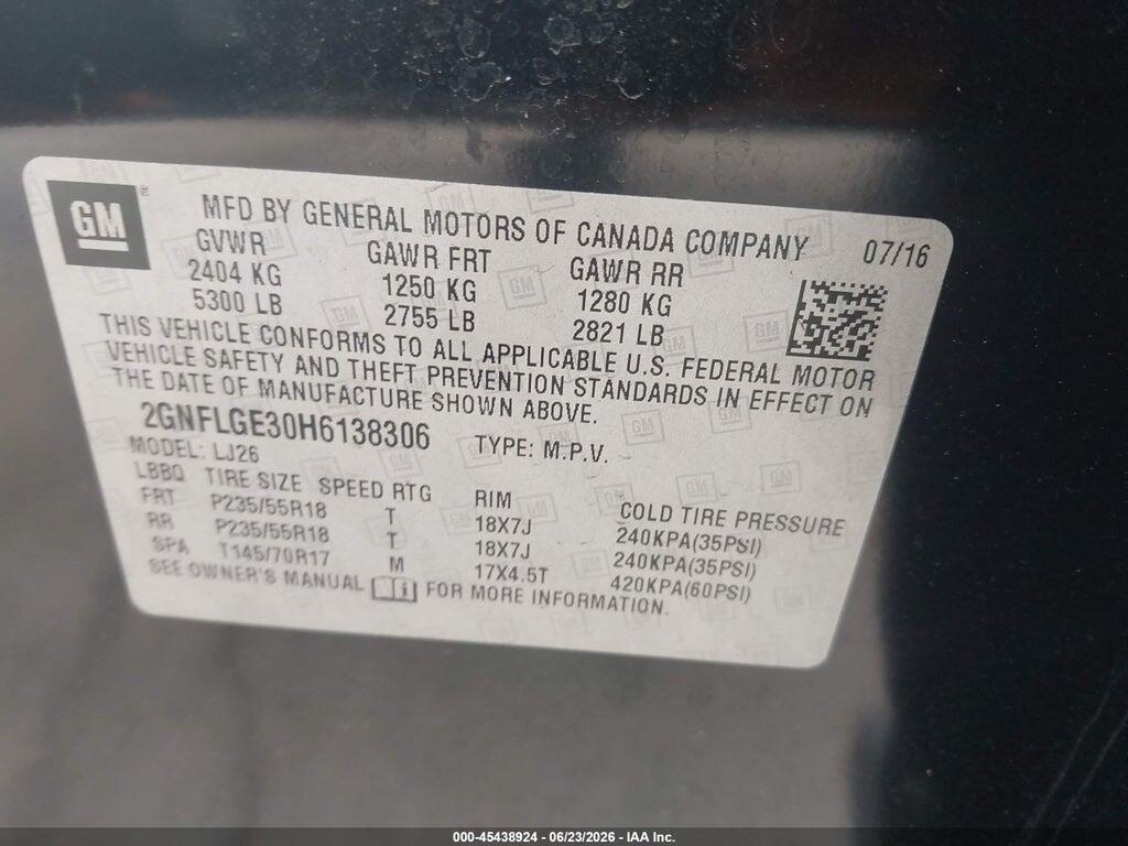 2GNFLGE30H6138306 2017 CHEVROLET EQUINOX photo no. 9