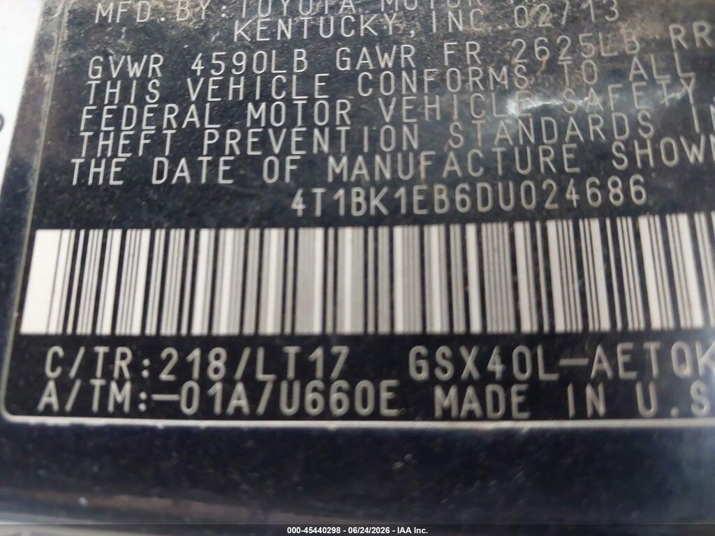 4T1BK1EB6DU024686 2013 TOYOTA AVALON photo no. 9