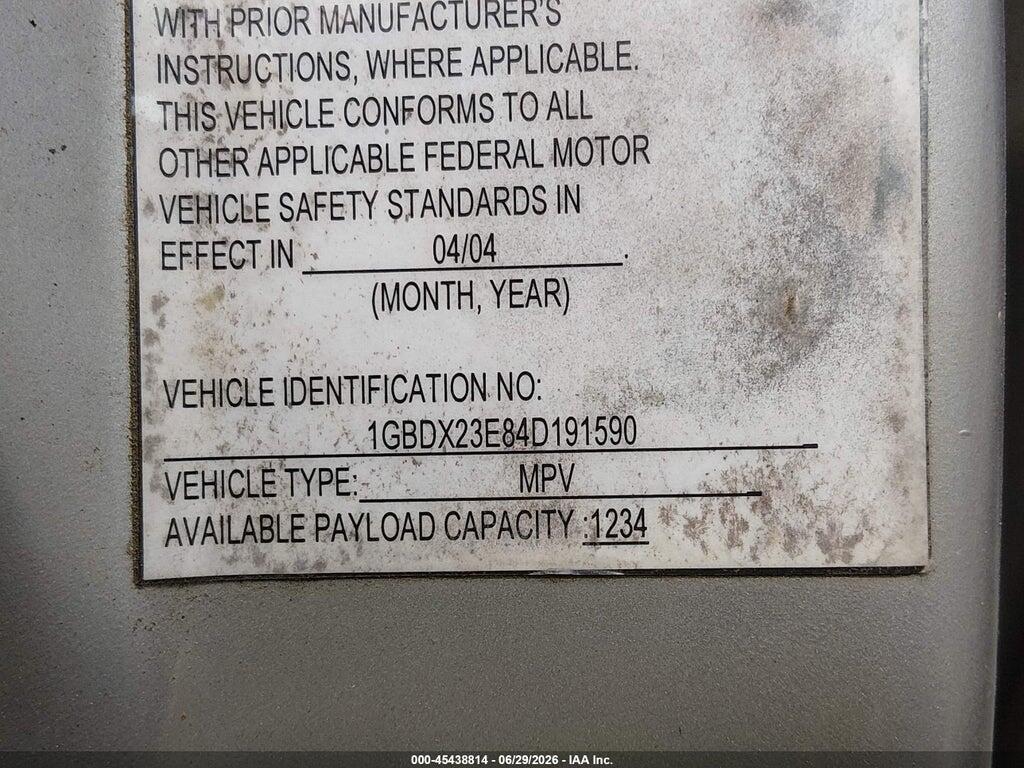 1GBDX23E84D191590 2004 CHEVROLET VENTURE photo no. 9