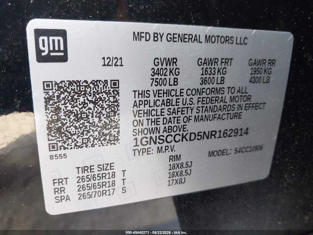 1GNSCCKD5NR162914 2022 CHEVROLET SUBURBAN photo no. 9