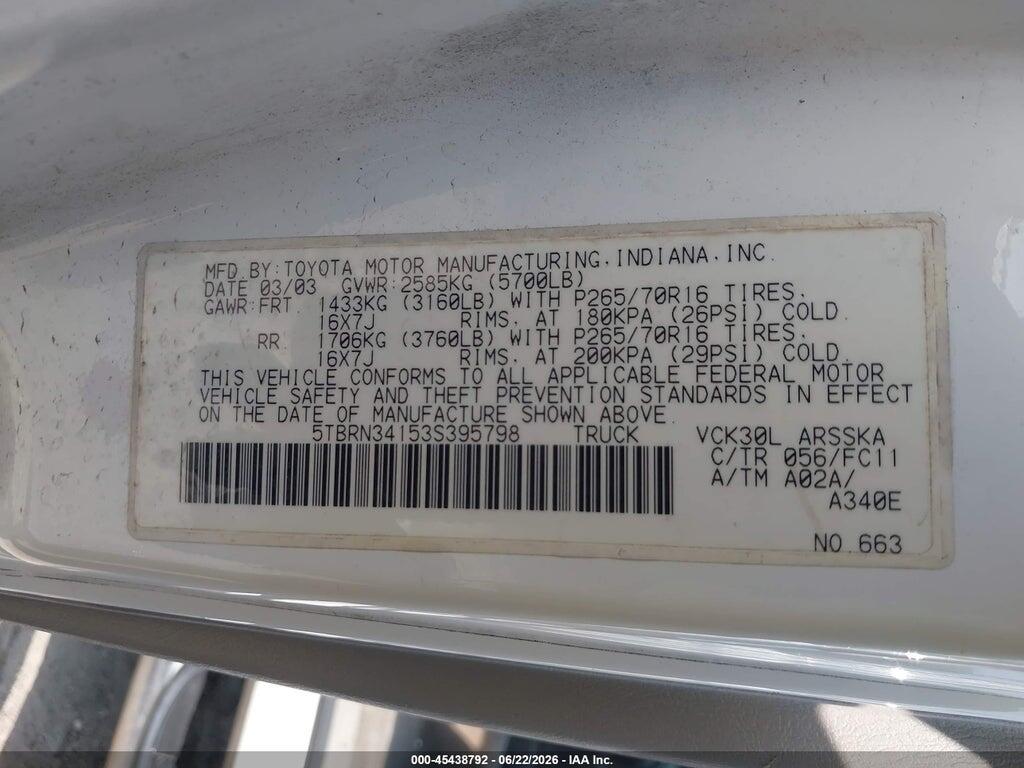 5TBRN34153S395798 2003 TOYOTA TUNDRA photo no. 9