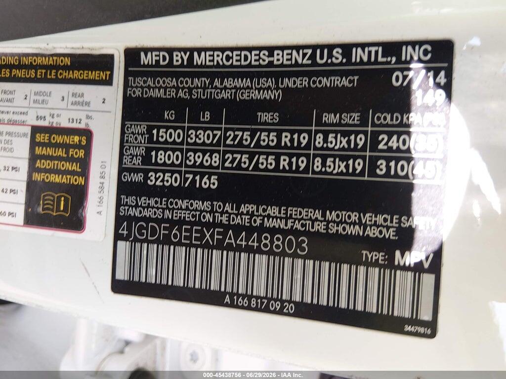 4JGDF6EEXFA448803 2015 MERCEDES-BENZ GL 450 photo no. 9