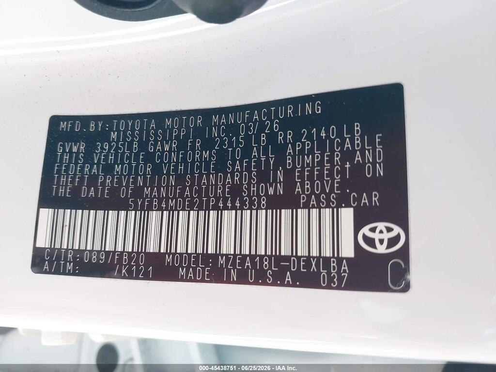 5YFB4MDE2TP444338 2026 TOYOTA COROLLA photo no. 9