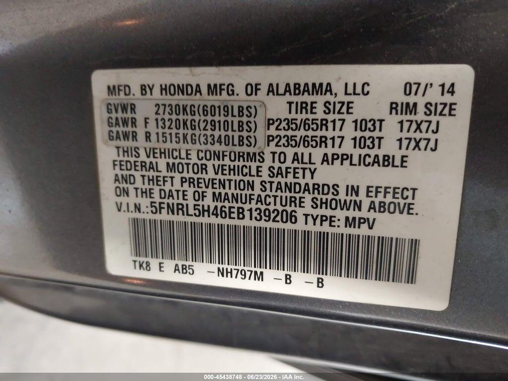 5FNRL5H46EB139206 2014 HONDA ODYSSEY photo no. 9