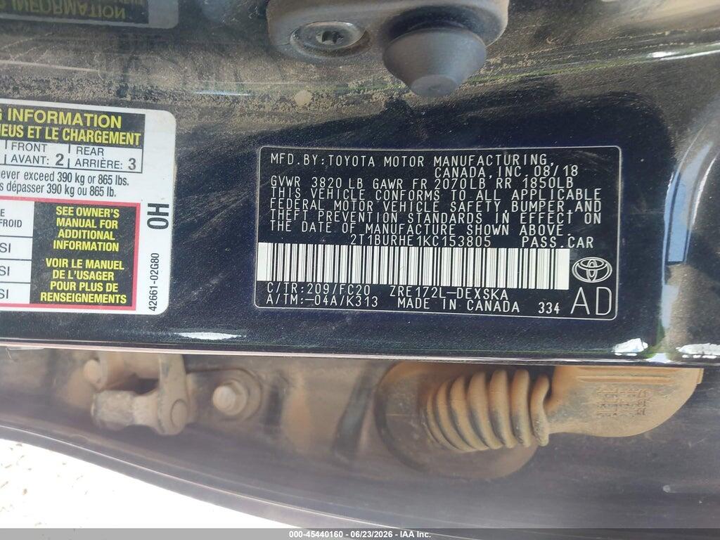 2T1BURHE1KC153805 2019 TOYOTA COROLLA photo no. 9