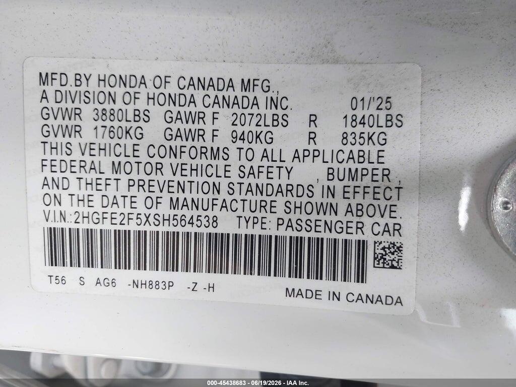 2HGFE2F5XSH564538 2025 HONDA CIVIC photo no. 9