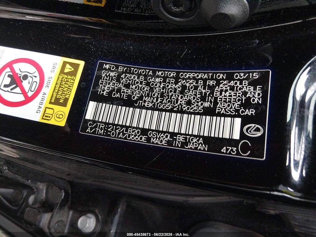 JTHBK1GG5F2190255 2015 LEXUS ES 350 photo no. 9