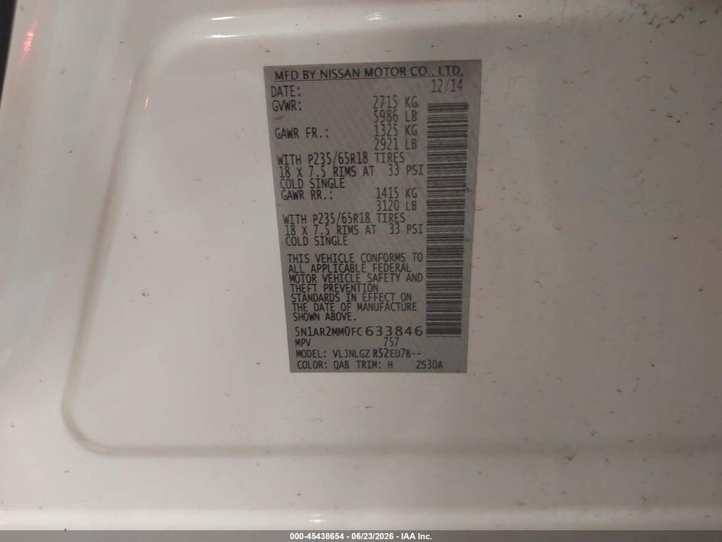 5N1AR2MM0FC633846 2015 NISSAN PATHFINDER photo no. 9