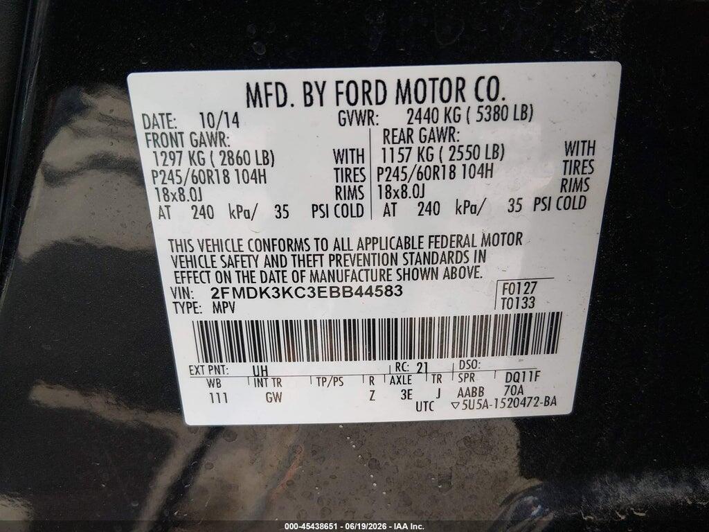 2FMDK3KC3EBB44583 2014 FORD EDGE photo no. 9