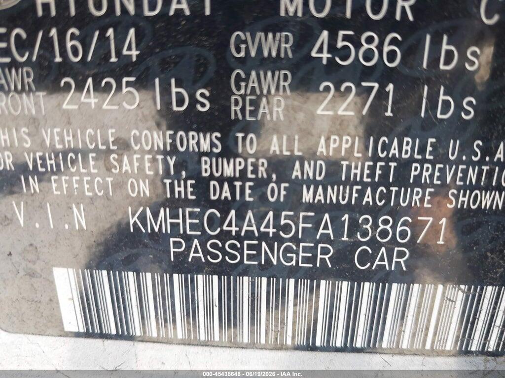 KMHEC4A45FA138671 2015 HYUNDAI SONATA HYBRID photo no. 9
